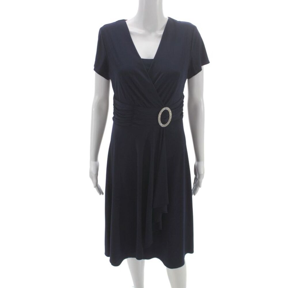 R&M Richards Women Wrap Dress Blue V Neck Knee Length Size 12